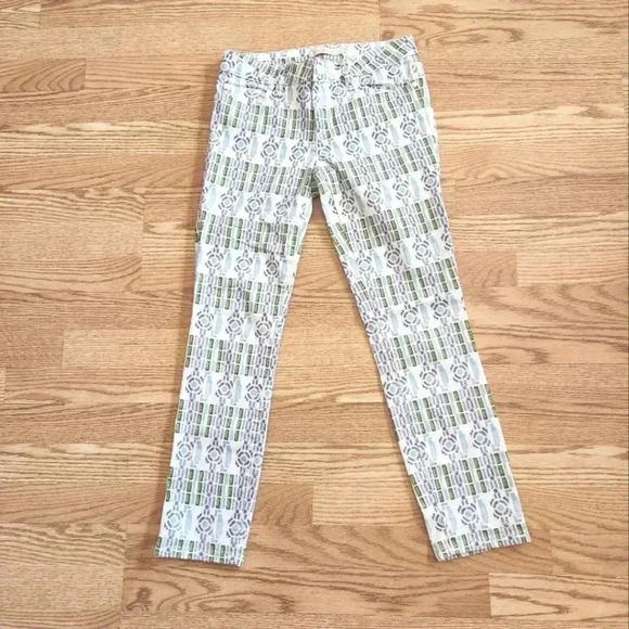 EUC Tory Burch Alexa Cropped Skinny Pants, in Geo Plaid Blue, Size 26 - Picture 1 of 8